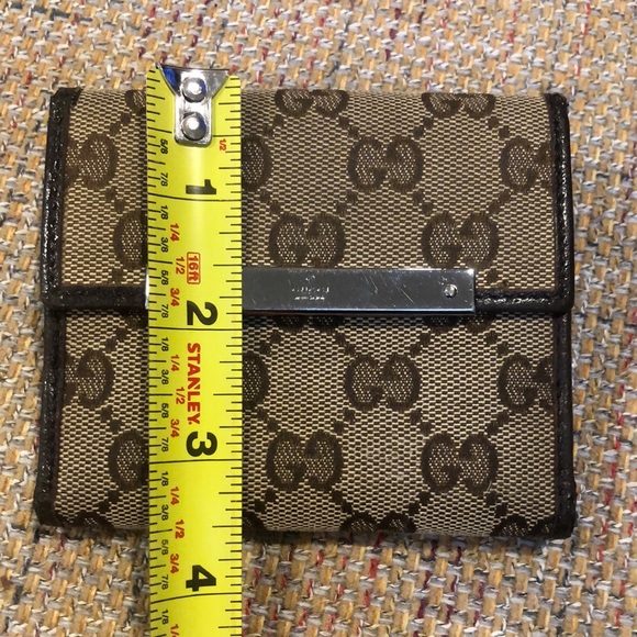 SOLD  GUCCI Men GG Trifold Canvas Jacquard Wallet Brown Leather - Picture 7 of 17